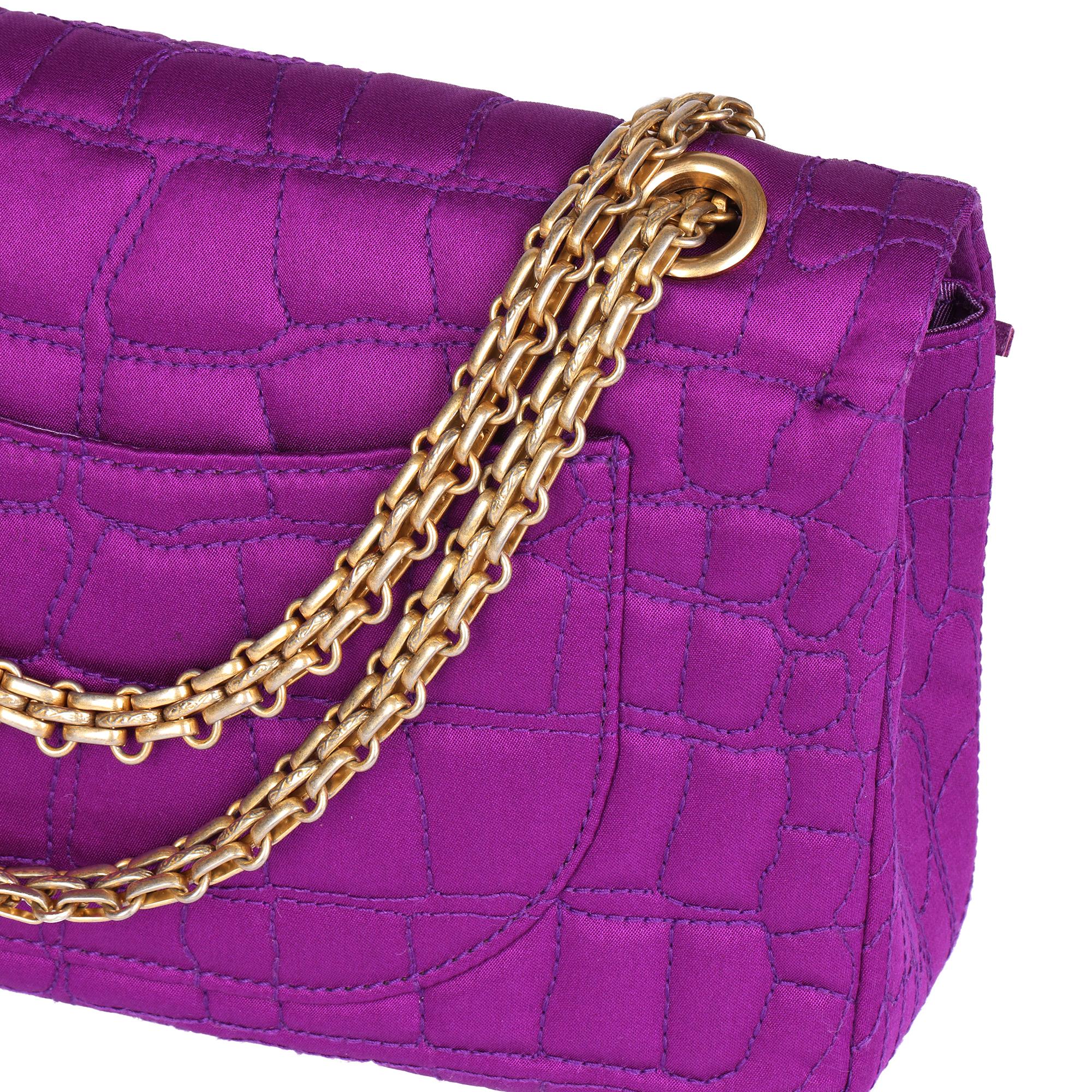 CHANEL Purple Crocodile Embroidered Satin 2.55 224 Reissue Double Flap Bag 2