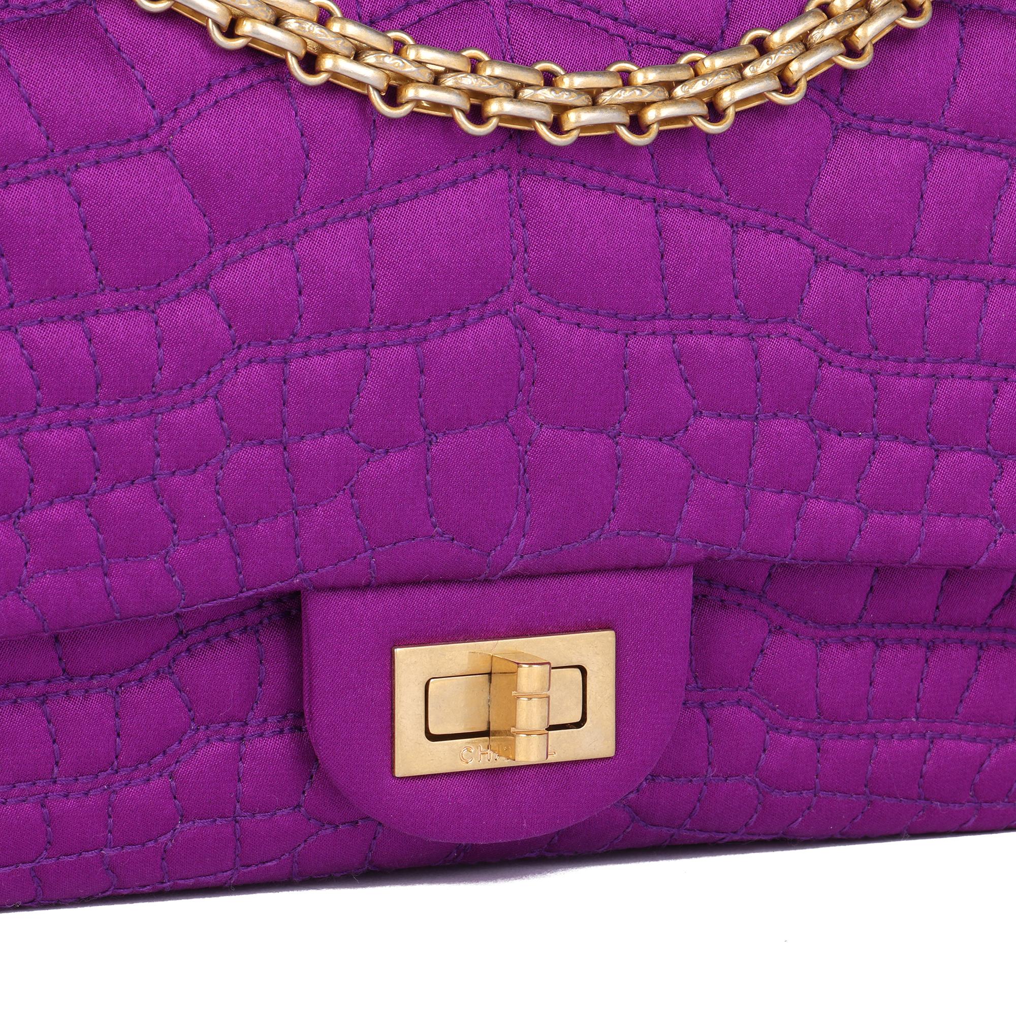 CHANEL Purple Crocodile Embroidered Satin 2.55 224 Reissue Double Flap Bag 3
