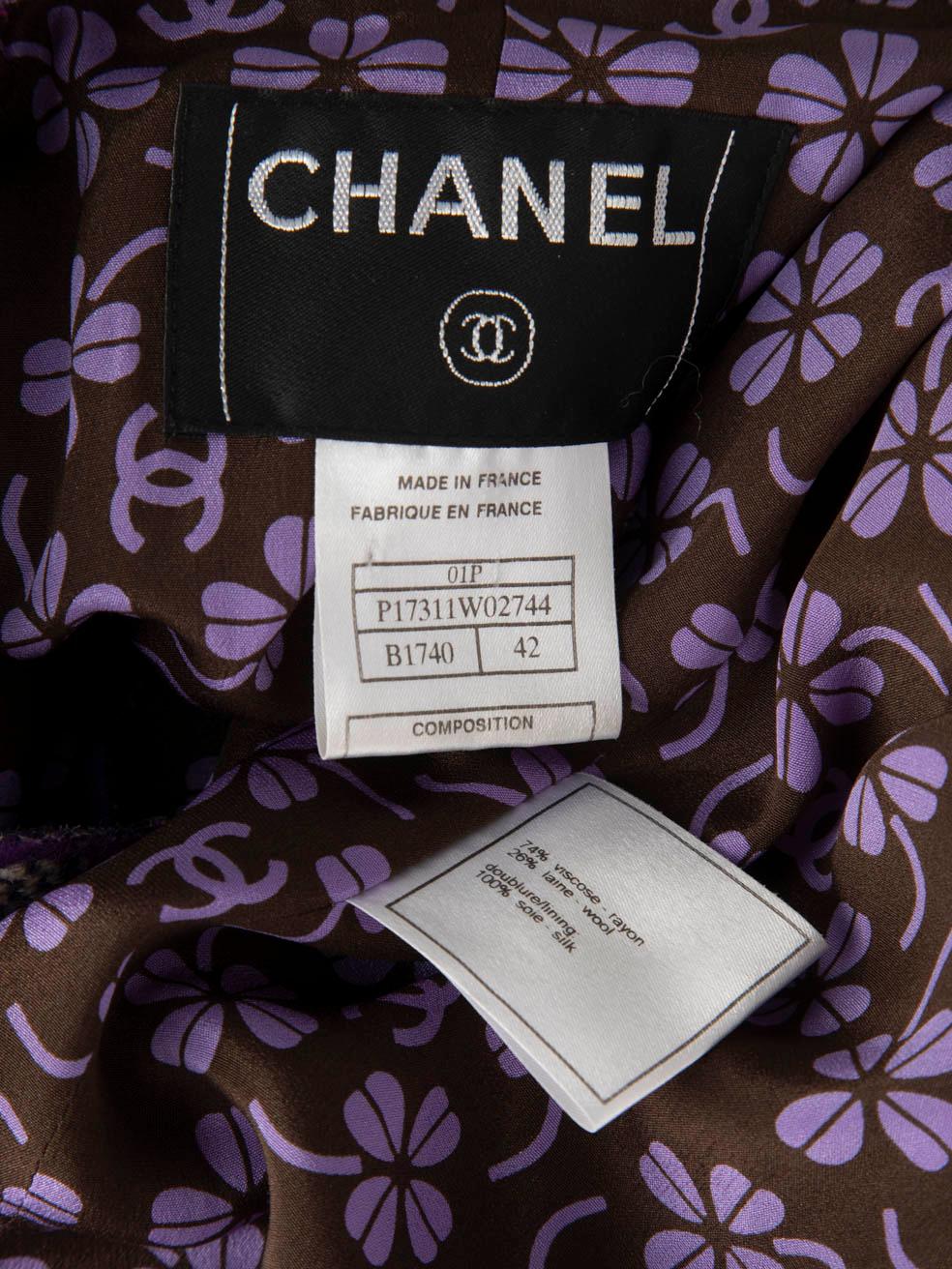 Chanel Purple Diamond Pattern Jacket & Skirt Set Size XL For Sale 1