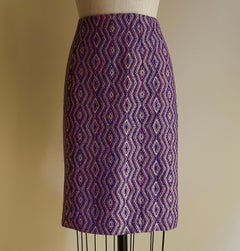 Vintage Chanel Spring 2001 Purple Diamond Weave Pencil Skirt with Zig Zag Trim