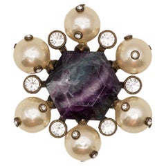 Vintage Chanel Purple Fluorite and Pearl Pin Brooch  