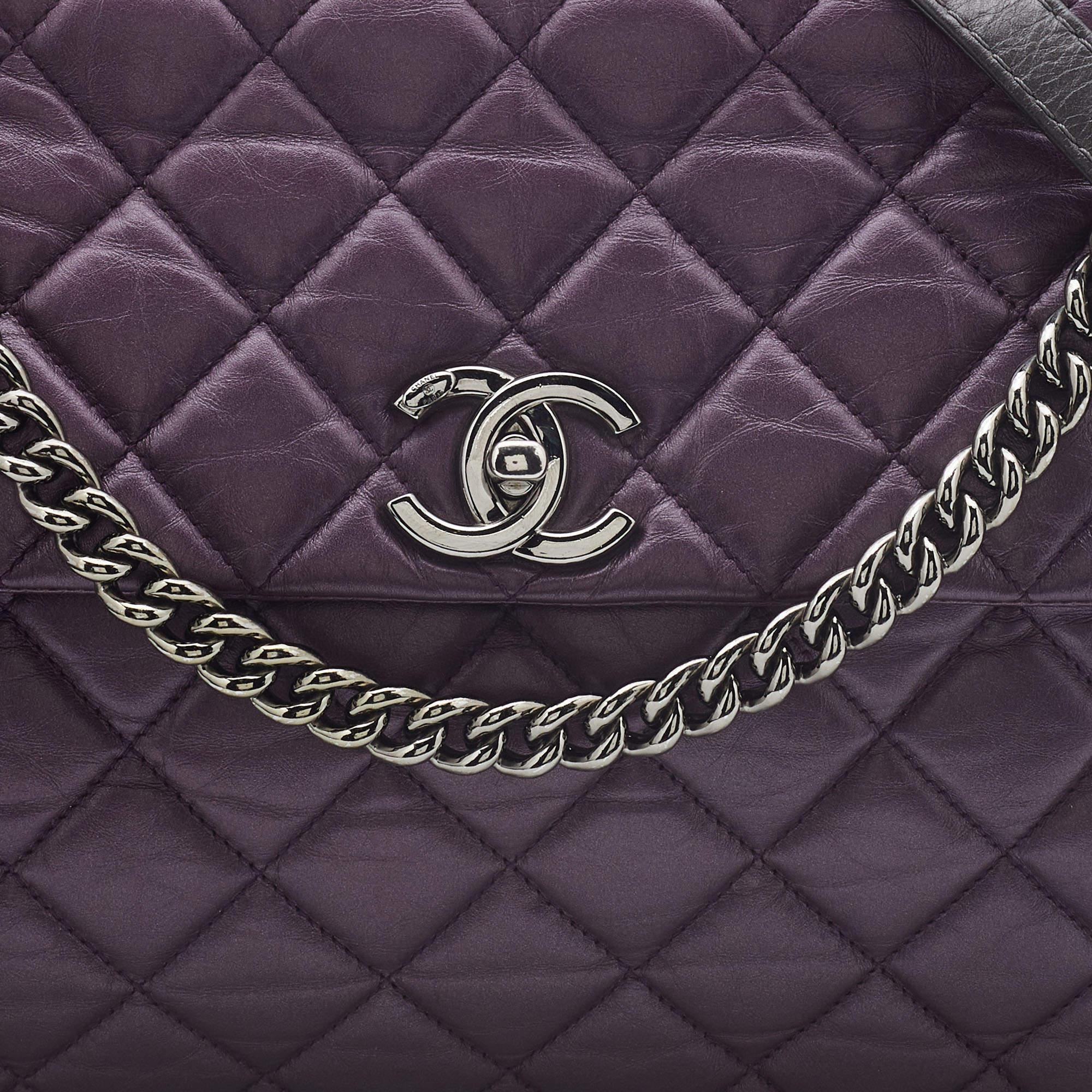 Chanel Purple/Grey Quilted Leather Lady Pearly Flap Shoulder Bag 7