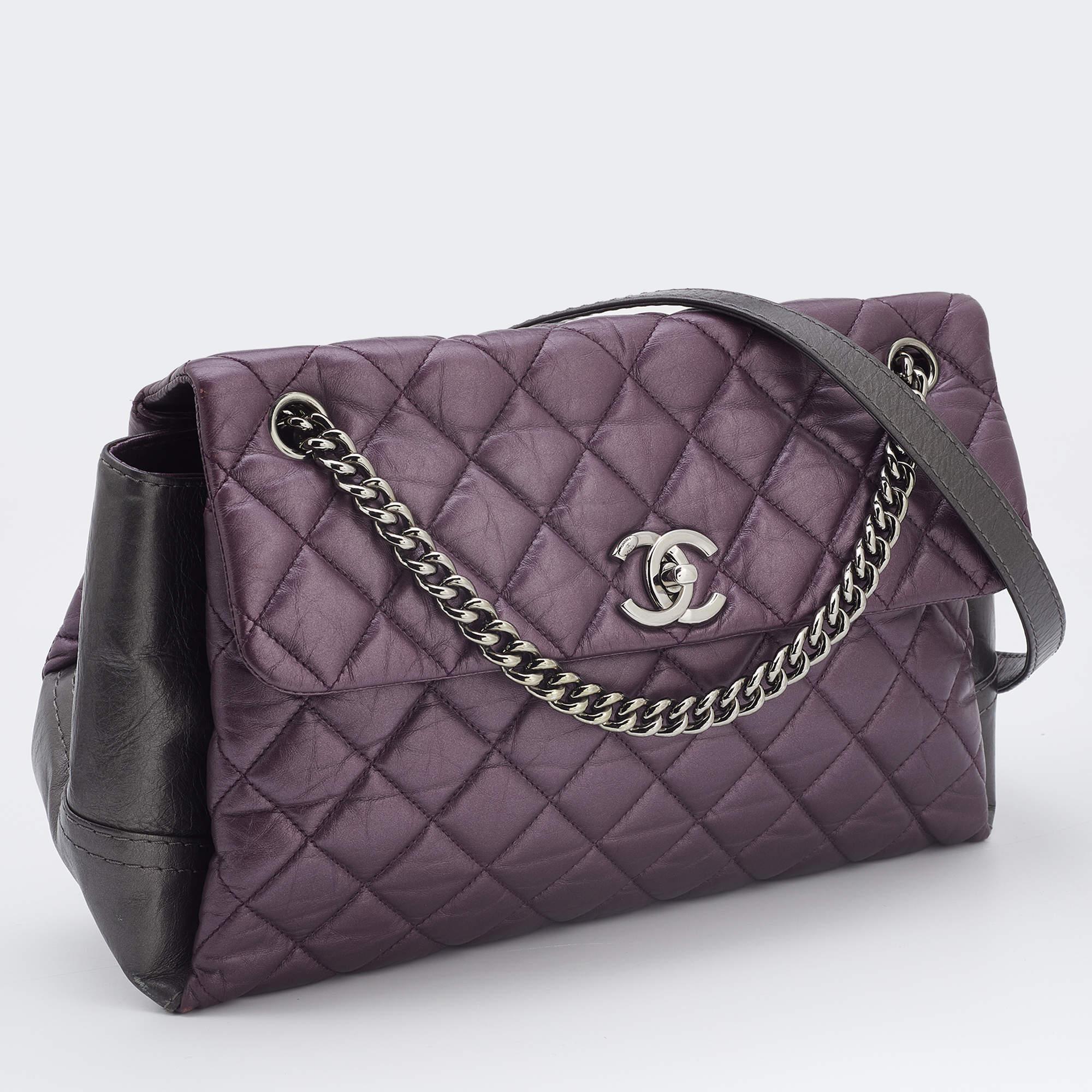 Women's Chanel Purple/Grey Quilted Leather Lady Pearly Flap Shoulder Bag