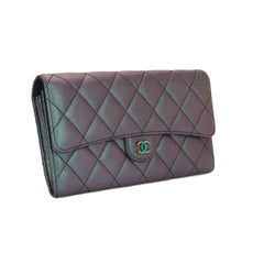 CHANEL Purple Iridescent Goatskin Flap Wallet with Rainbow Hardware 2016