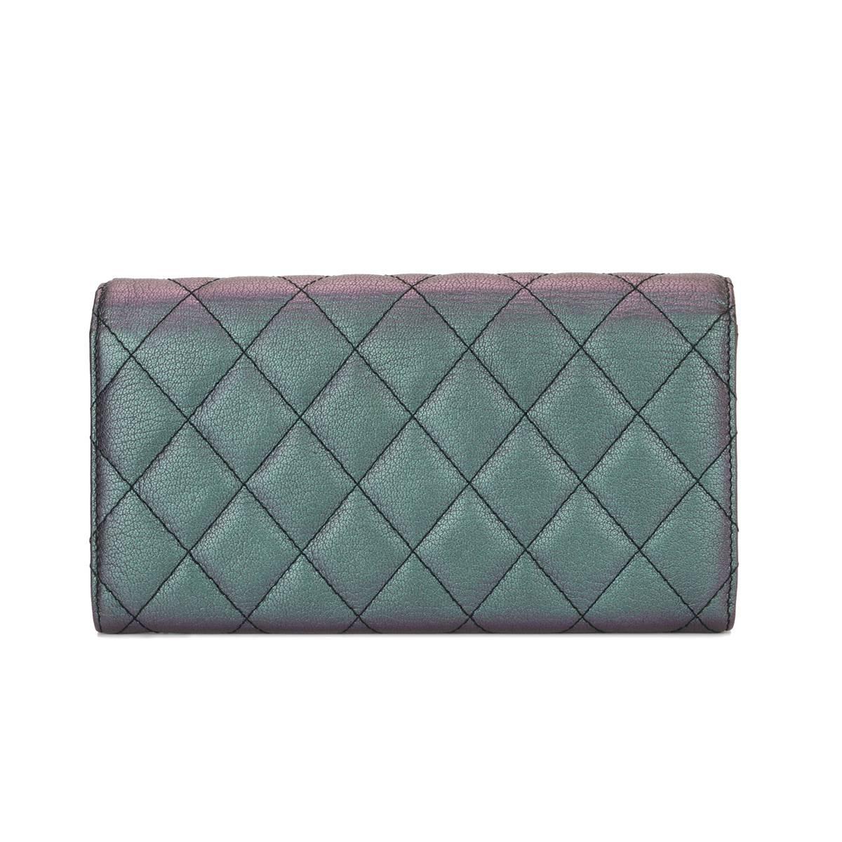 Gray CHANEL Purple Iridescent Goatskin Flap Wallet with Rainbow Hardware 2016