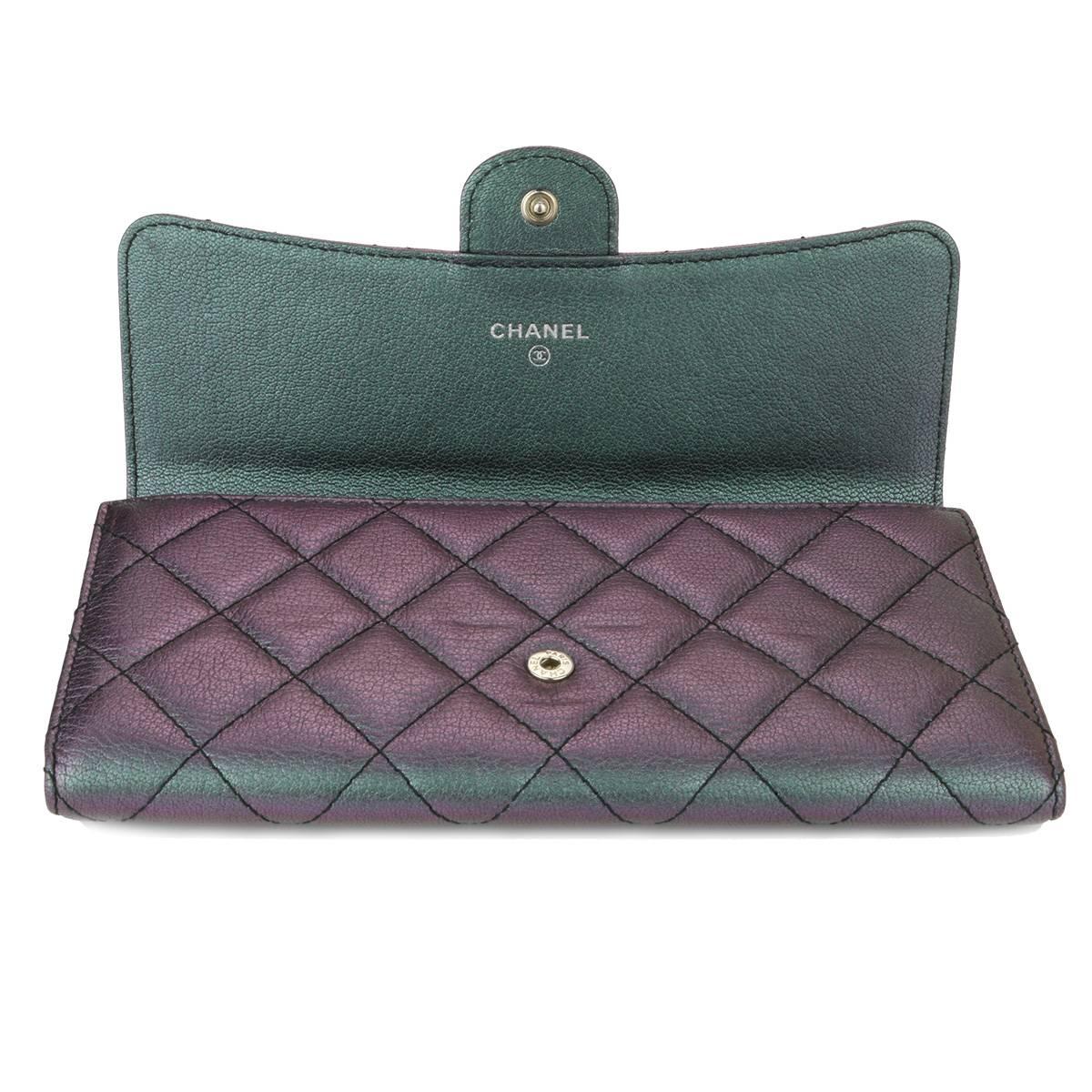 CHANEL Purple Iridescent Goatskin Flap Wallet with Rainbow Hardware 2016 2