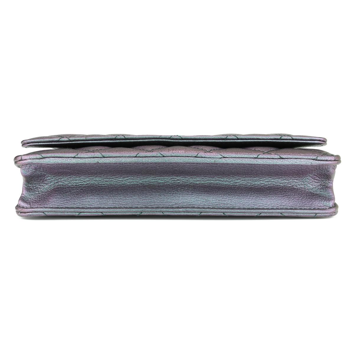 Women's or Men's CHANEL Purple Iridescent Goatskin Wallet On Chain with Rainbow Hardware 2016