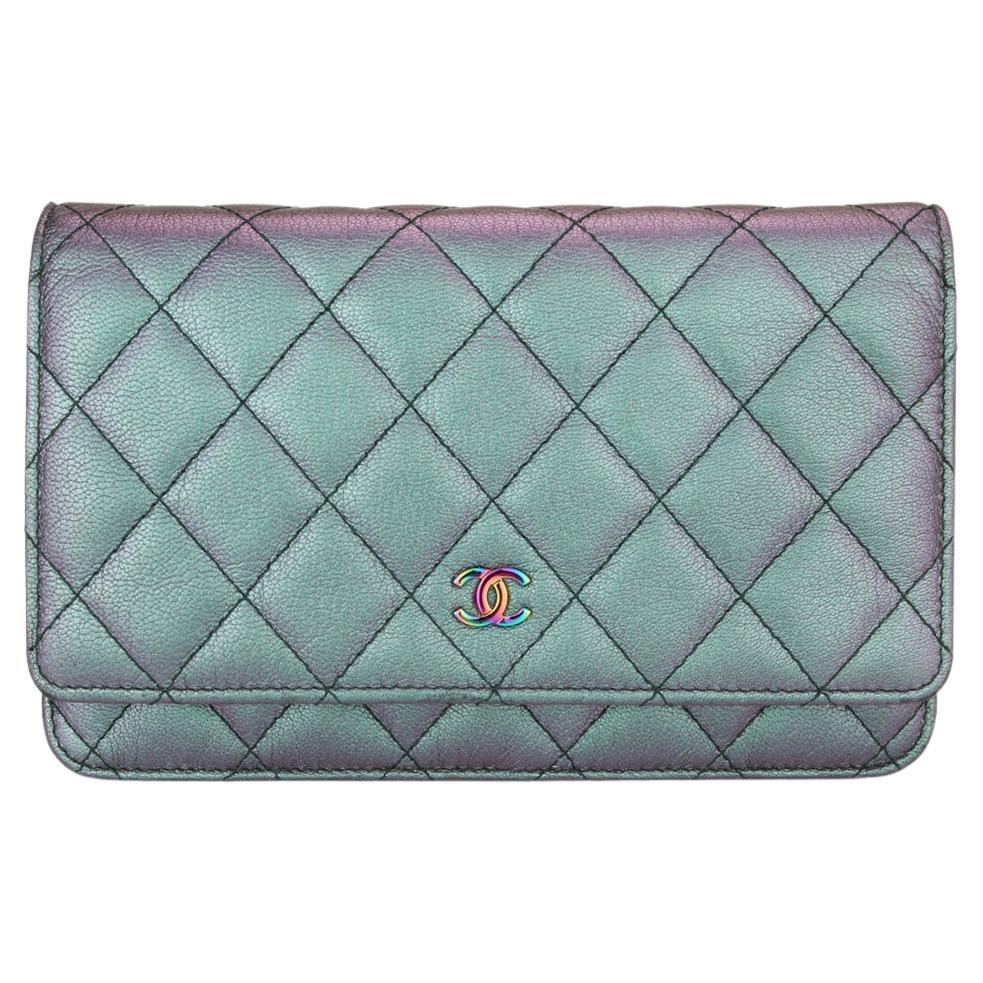 CHANEL Purple Iridescent Goatskin Wallet On Chain with Rainbow Hardware 2016