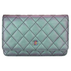 CHANEL Purple Iridescent Goatskin Wallet On Chain with Rainbow Hardware 2016