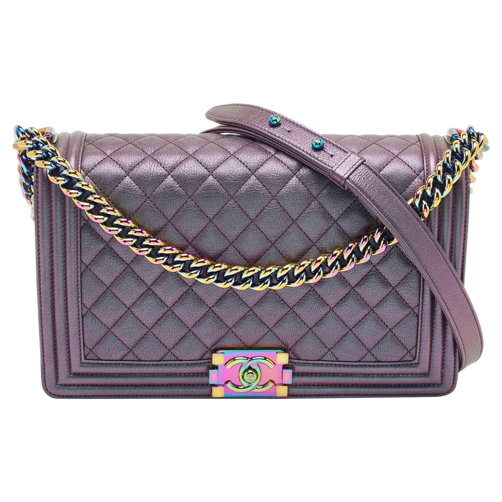 Chanel Purple Iridescent Quilted Leather New Medium Boy Flap Bag