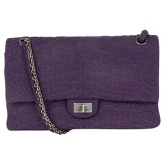 CHANEL purple JERSEY COCO'S CROC 2.55 REISSUE 226 DOUBLE FLAP Shoulder Bag