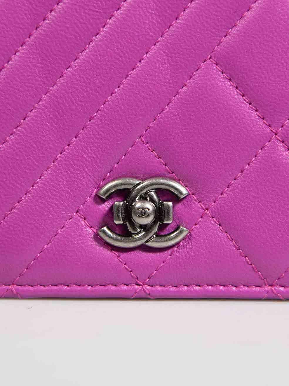 Chanel Purple Lambskin Coco Boy Quilted Chain Wallet 2