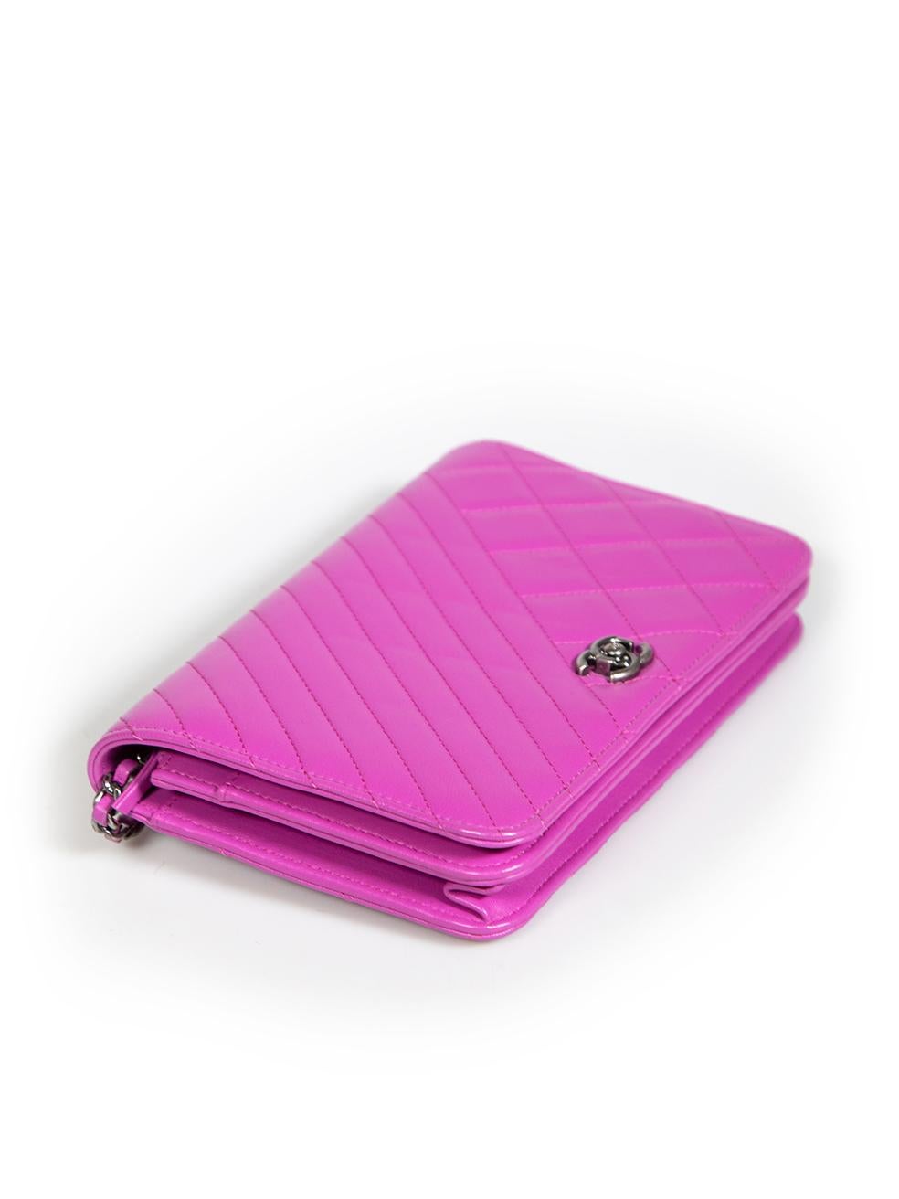 Chanel Purple Lambskin Coco Boy Quilted Chain Wallet 4