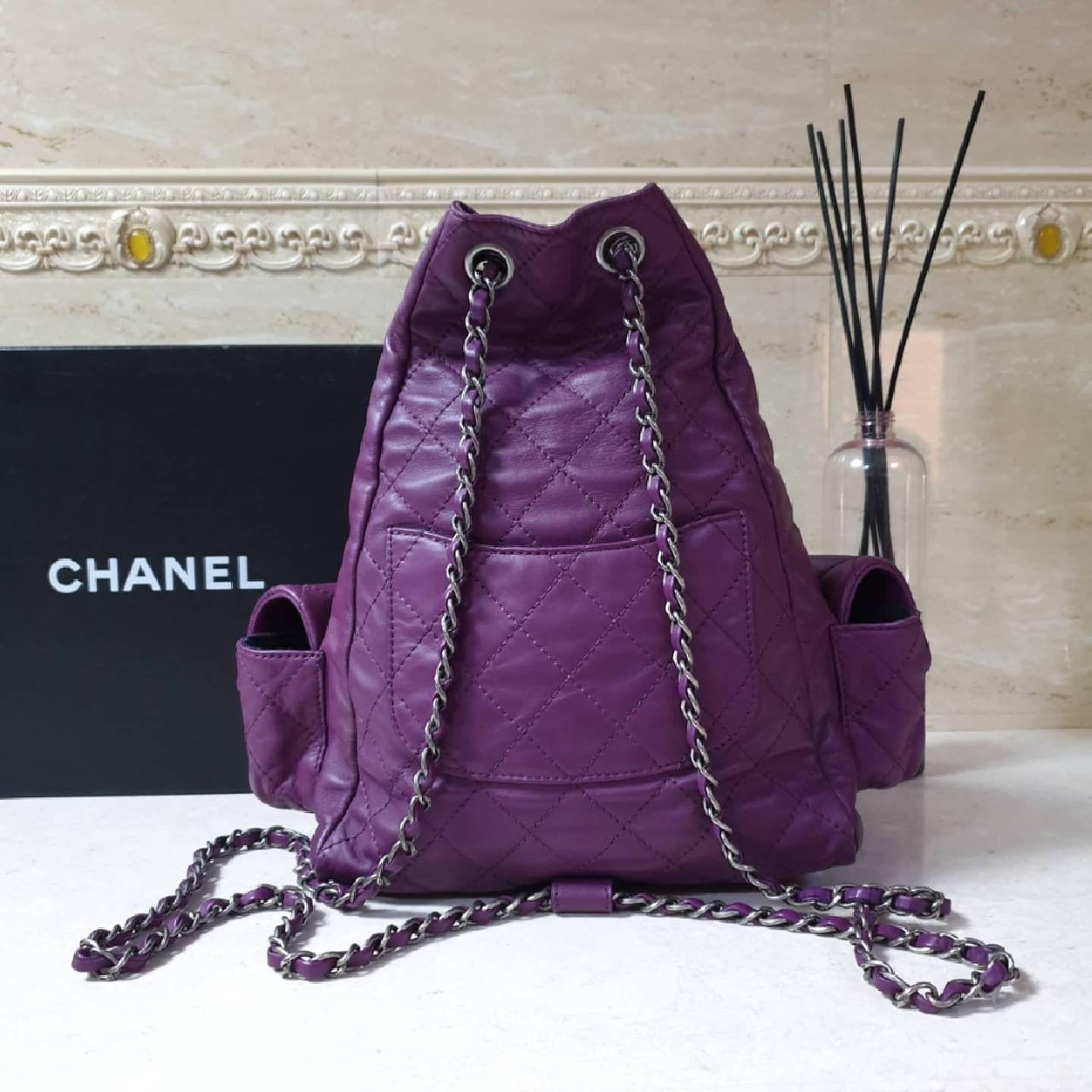 Chanel Purple Lambskin Large Backpack  1