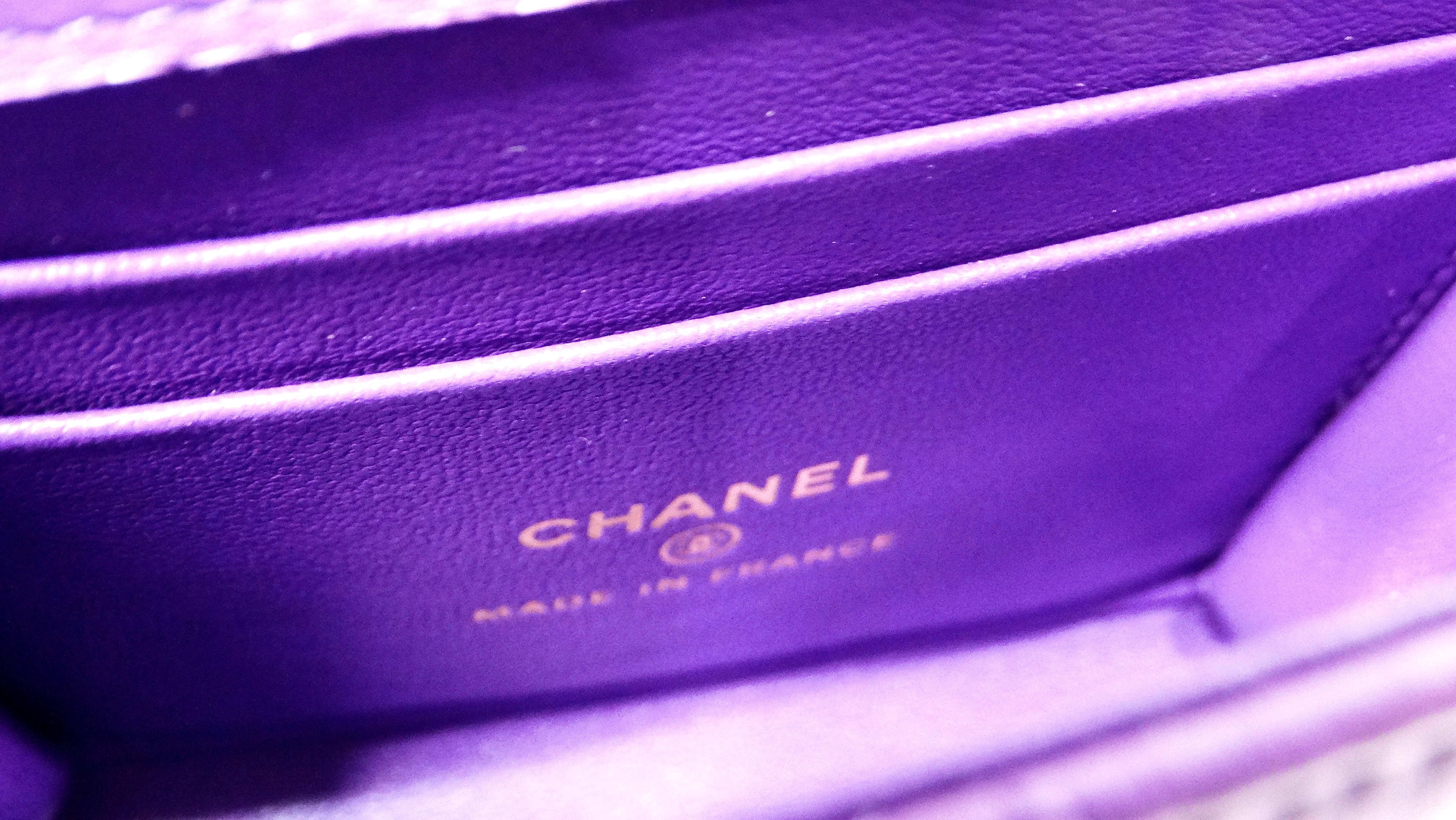 Chanel Purple Lambskin Quilted Leather Mini Kelly Bag With Mirror For Sale 7