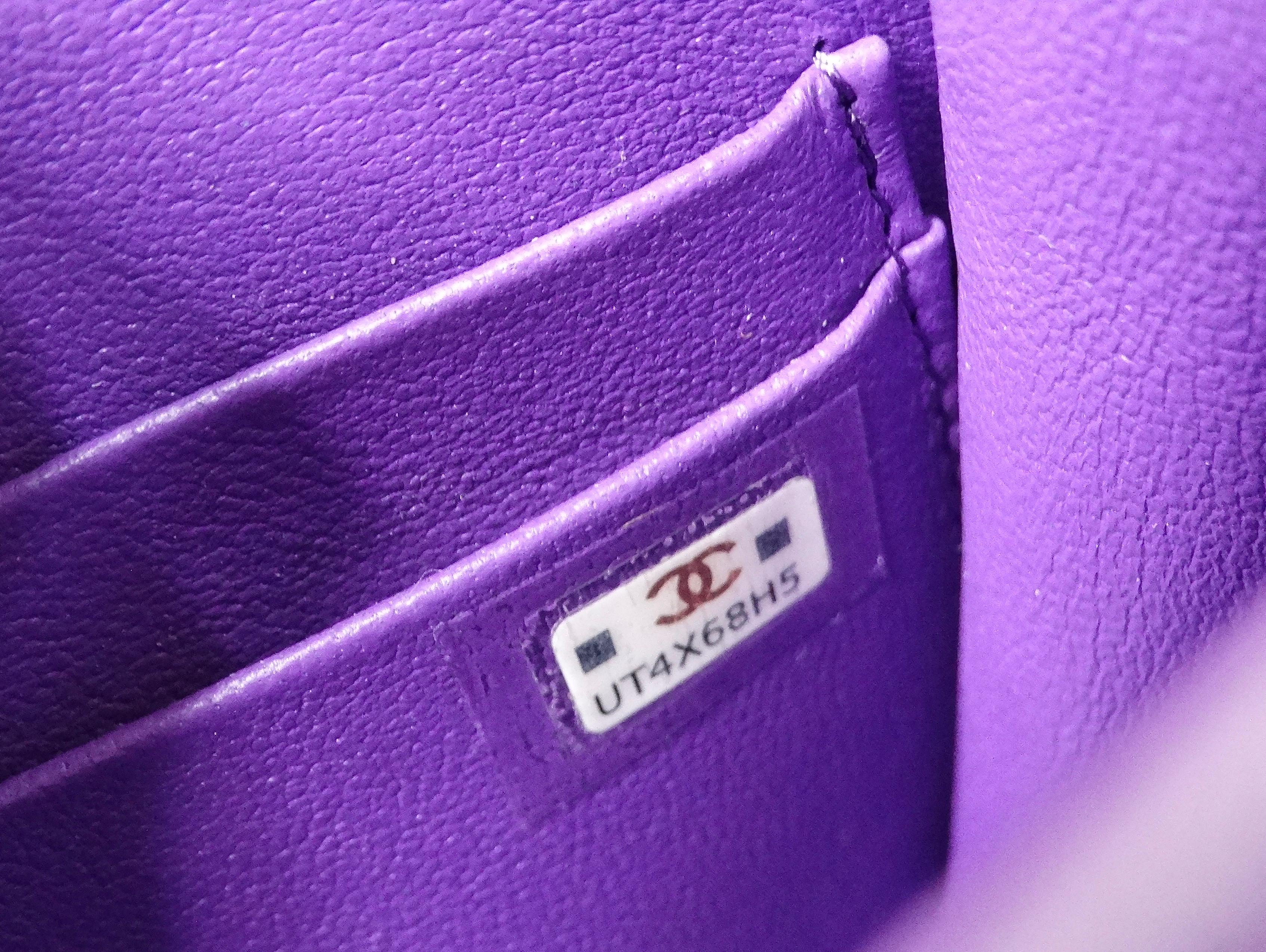 Chanel Purple Lambskin Quilted Leather Mini Kelly Bag With Mirror For Sale 8