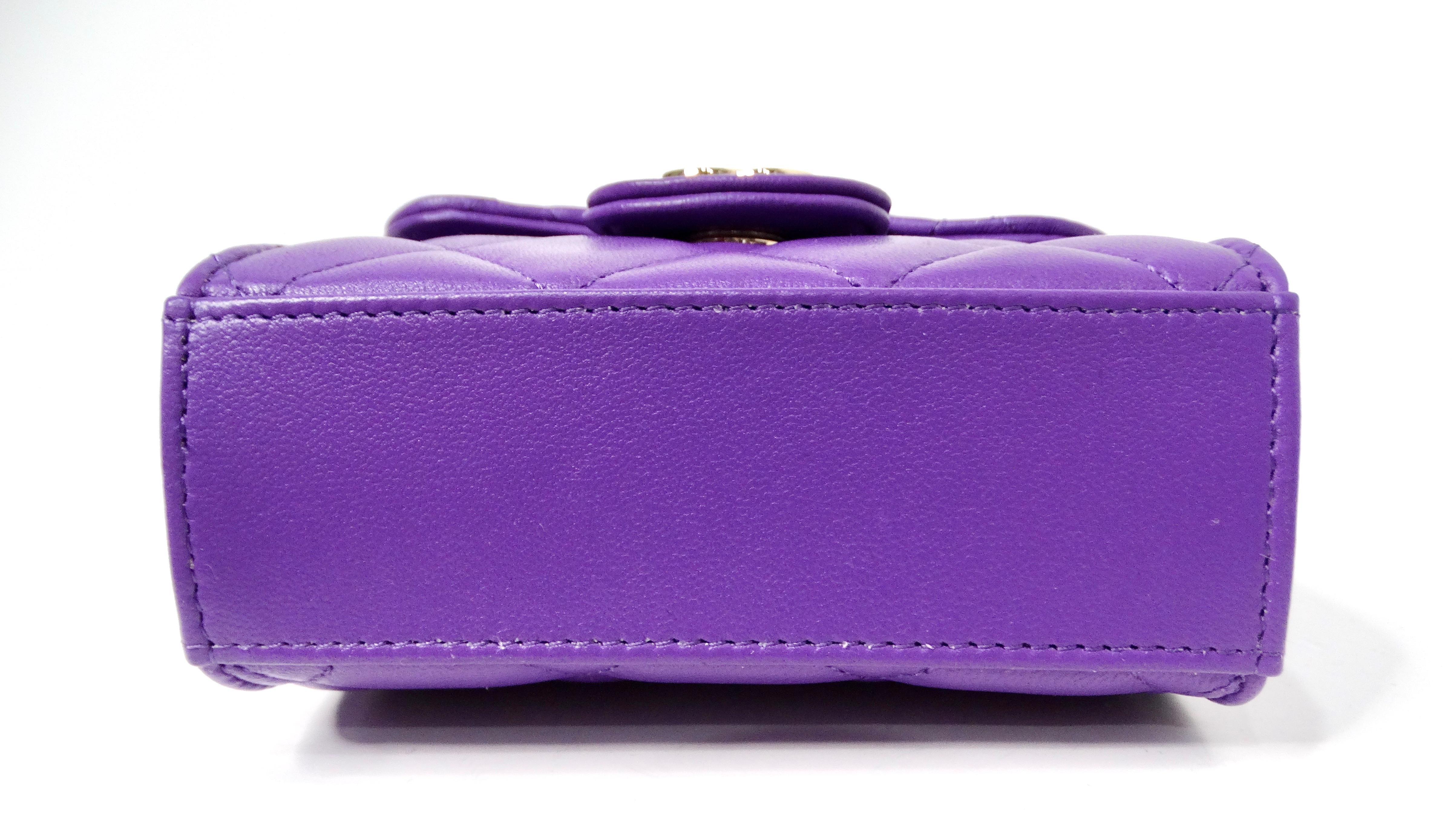 Women's Chanel Purple Lambskin Quilted Leather Mini Kelly Bag With Mirror For Sale