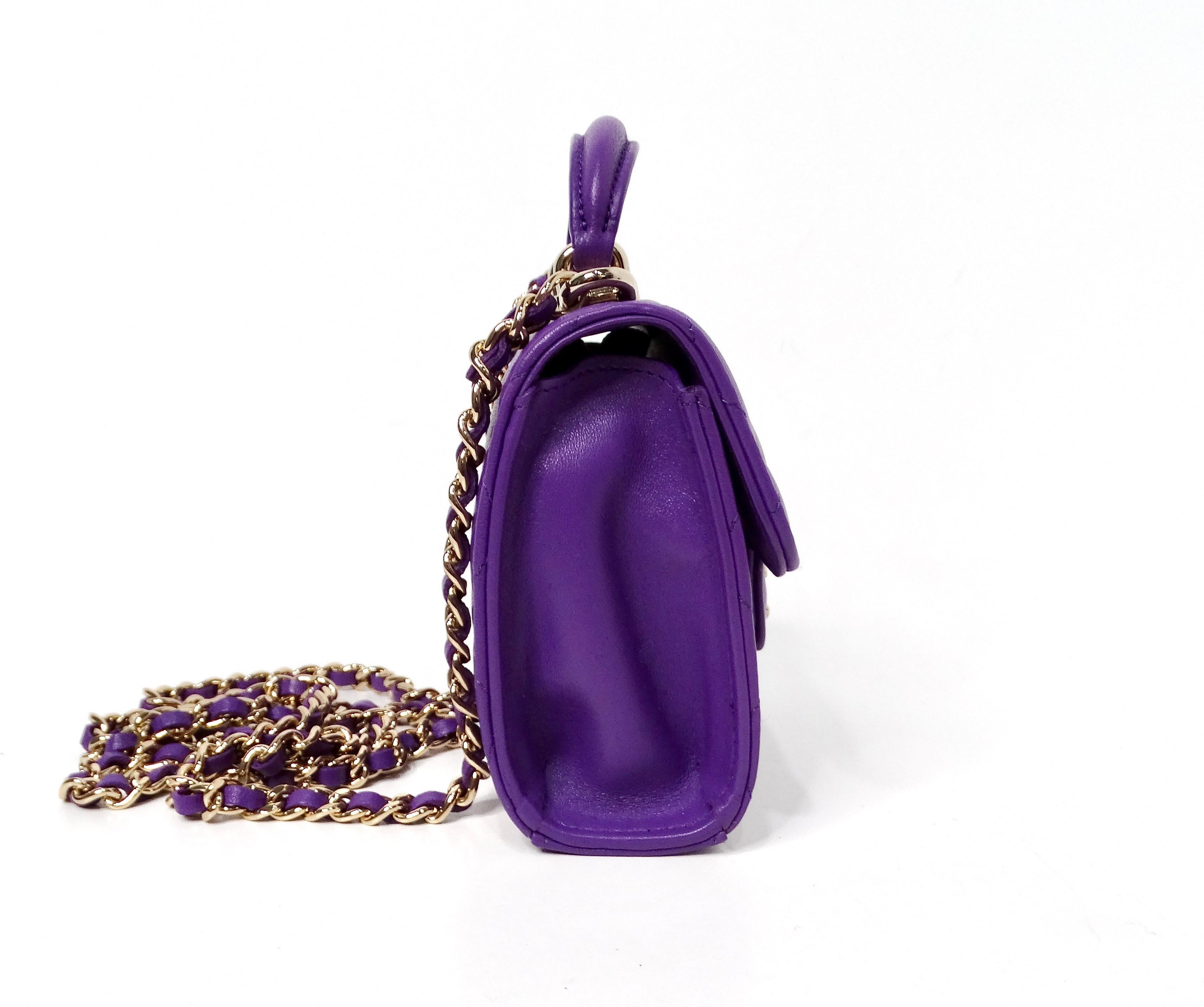 Chanel Purple Lambskin Quilted Leather Mini Kelly Bag With Mirror For Sale 1