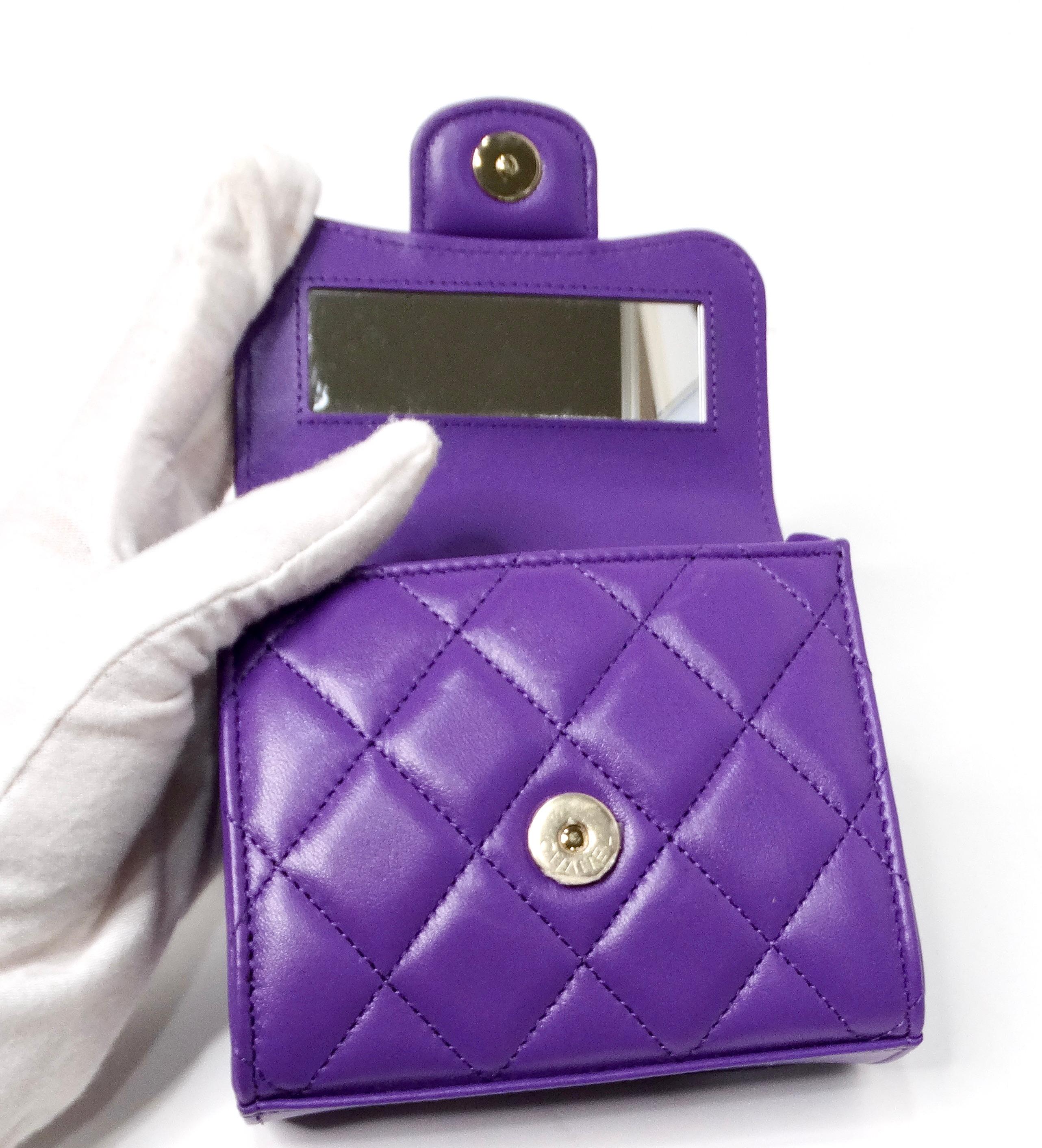 Chanel Purple Lambskin Quilted Leather Mini Kelly Bag With Mirror For Sale 3