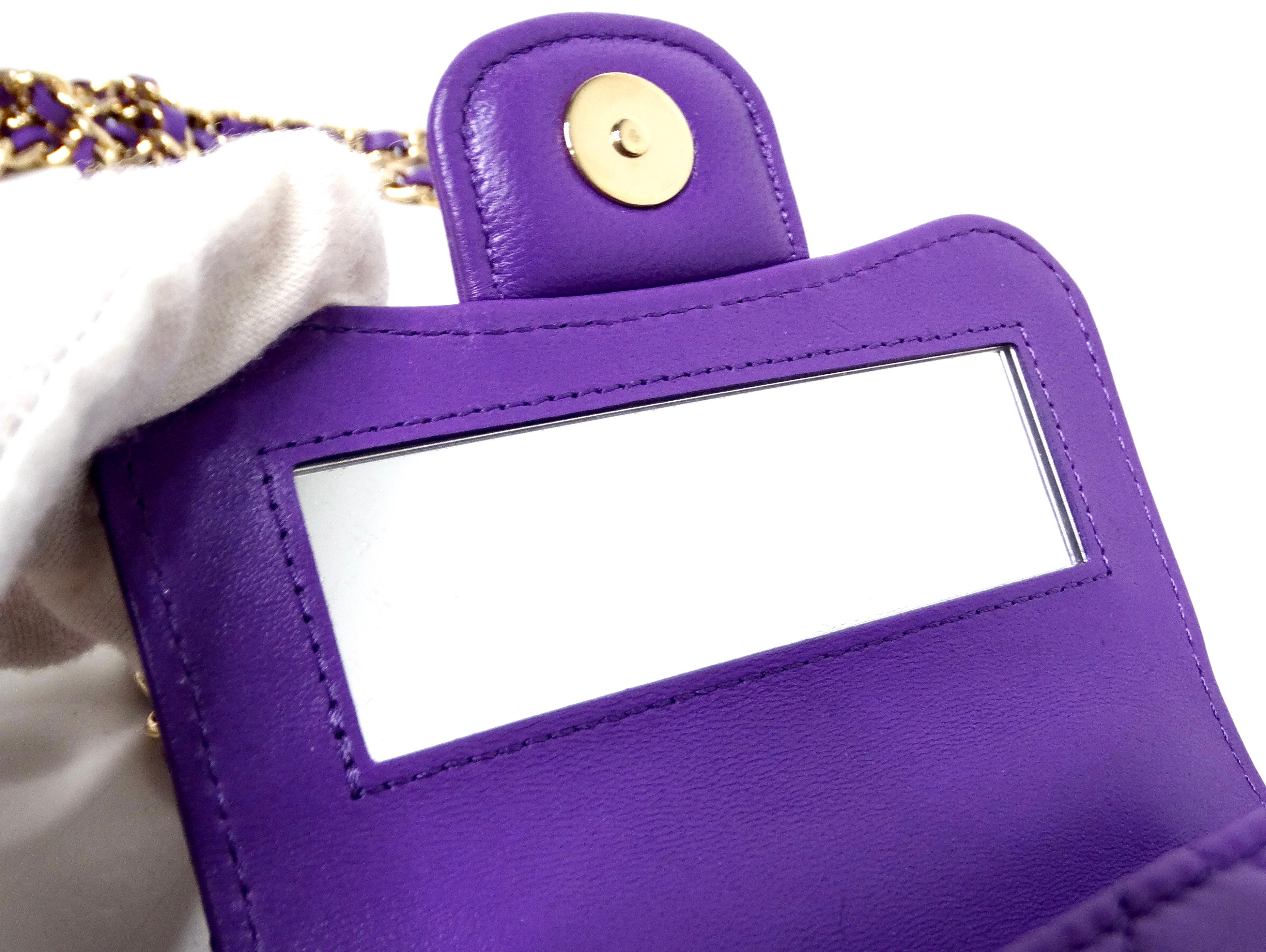 Chanel Purple Lambskin Quilted Leather Mini Kelly Bag With Mirror For Sale 4