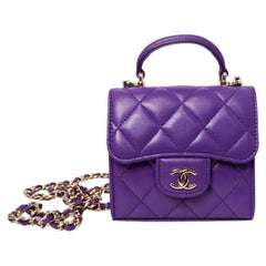 Chanel Purple Lambskin Quilted Leather Mini Kelly Bag With Mirror
