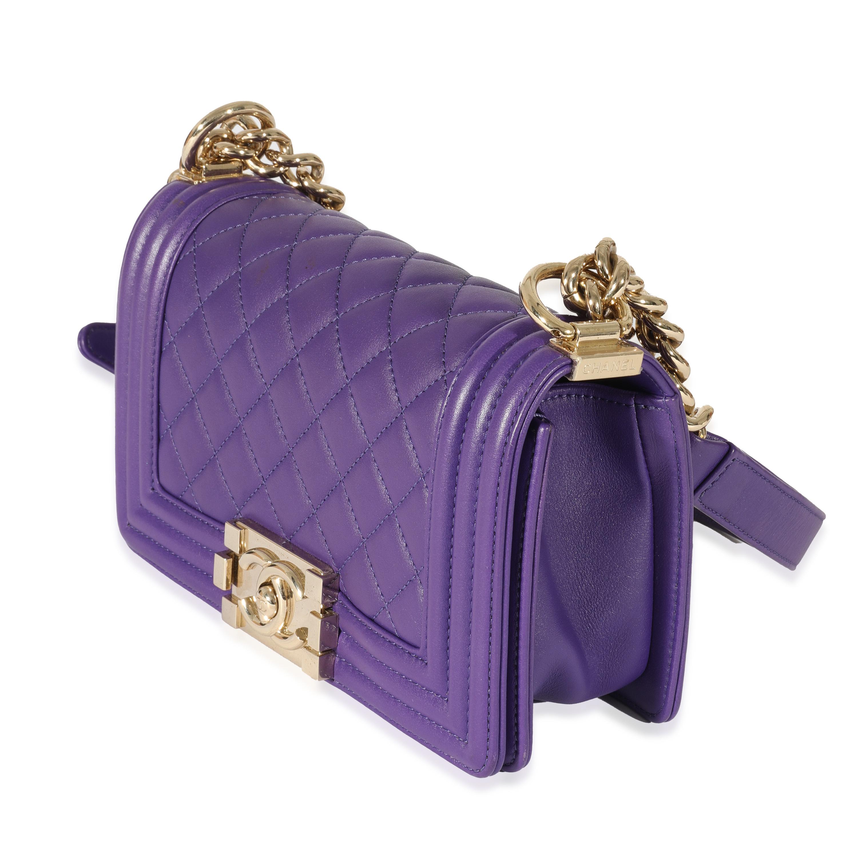 Chanel Purple Lambskin Small Boy Bag In Excellent Condition In New York, NY