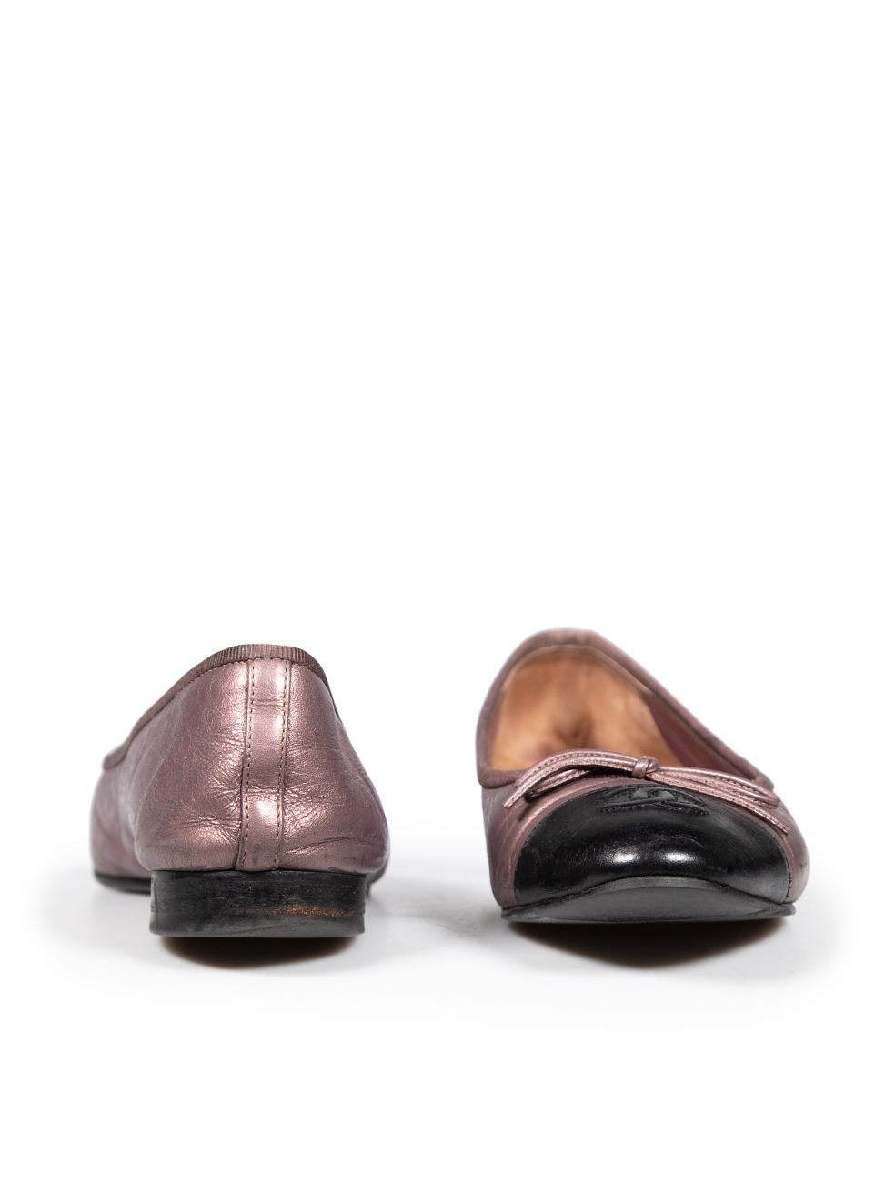 Brown Chanel Purple Leather Cap Toe CC Ballet Flats Size IT 36.5