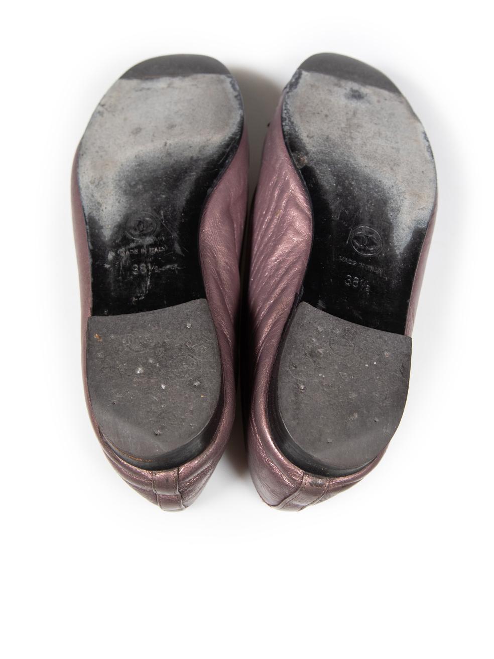 Chanel Purple Leather Cap Toe CC Ballet Flats Size IT 36.5 In Good Condition In London, GB