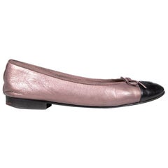 Chanel Purple Leather Cap Toe CC Ballet Flats Size IT 36.5
