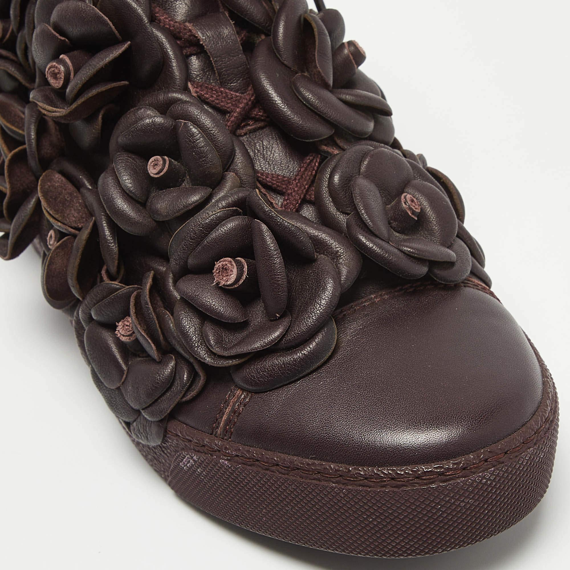 Chanel Cuero Morado CC Camelia Zapatillas Altas Talla 37.5 2