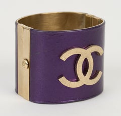 Chanel Purple Leather CC Cuff Bracelet