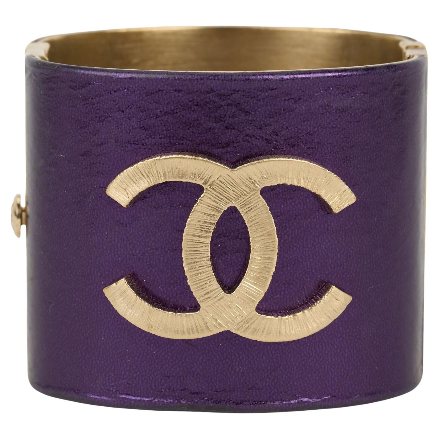 Chanel Purple Leather CC Cuff Bracelet