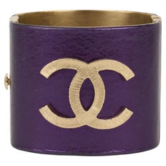 Chanel Purple Leather CC Cuff Bracelet