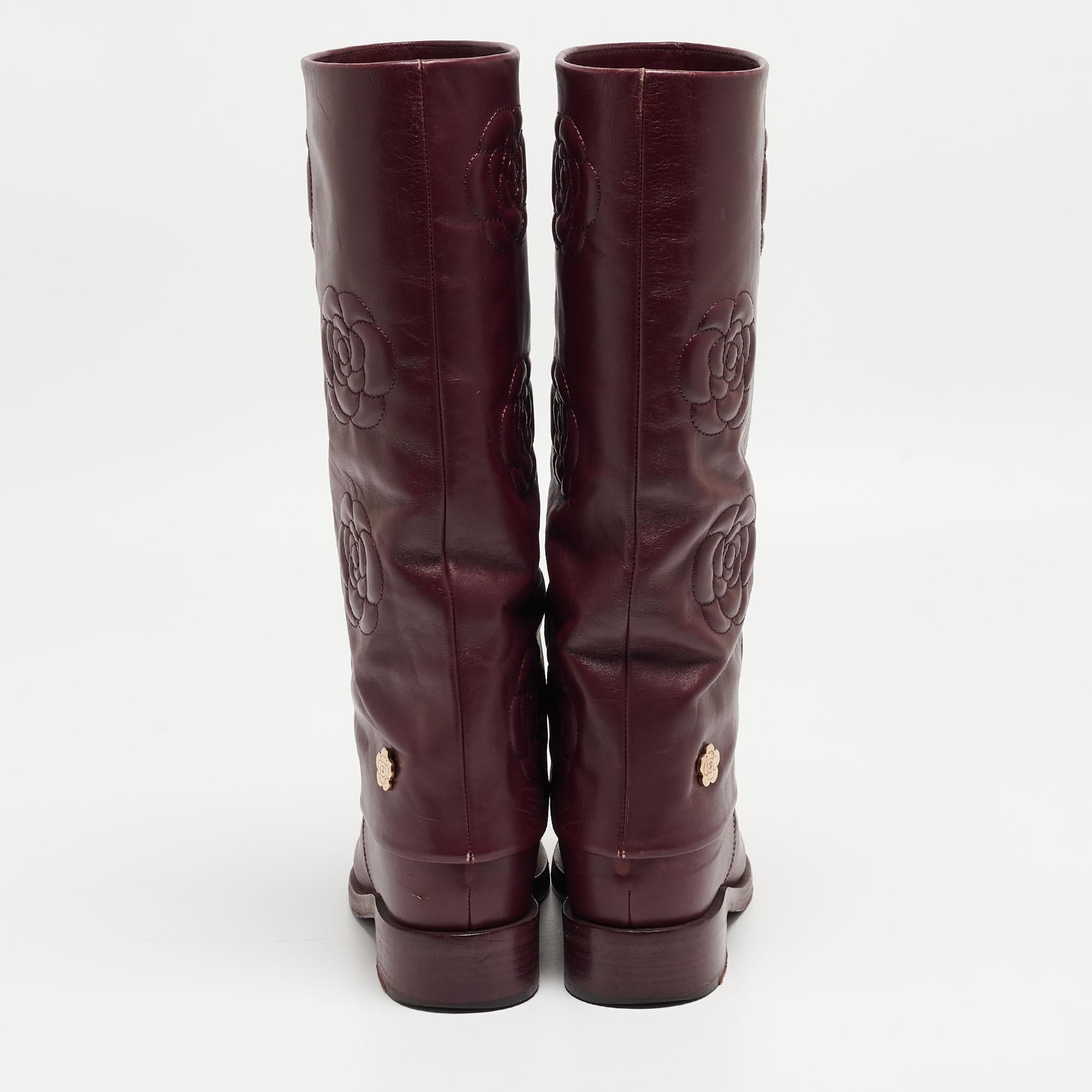 Chanel Purple Leather Knee Length Boots Size 39.5 For Sale 2