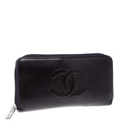 Chanel Purple Leather Timeless L Gusset Zip Around Wallet