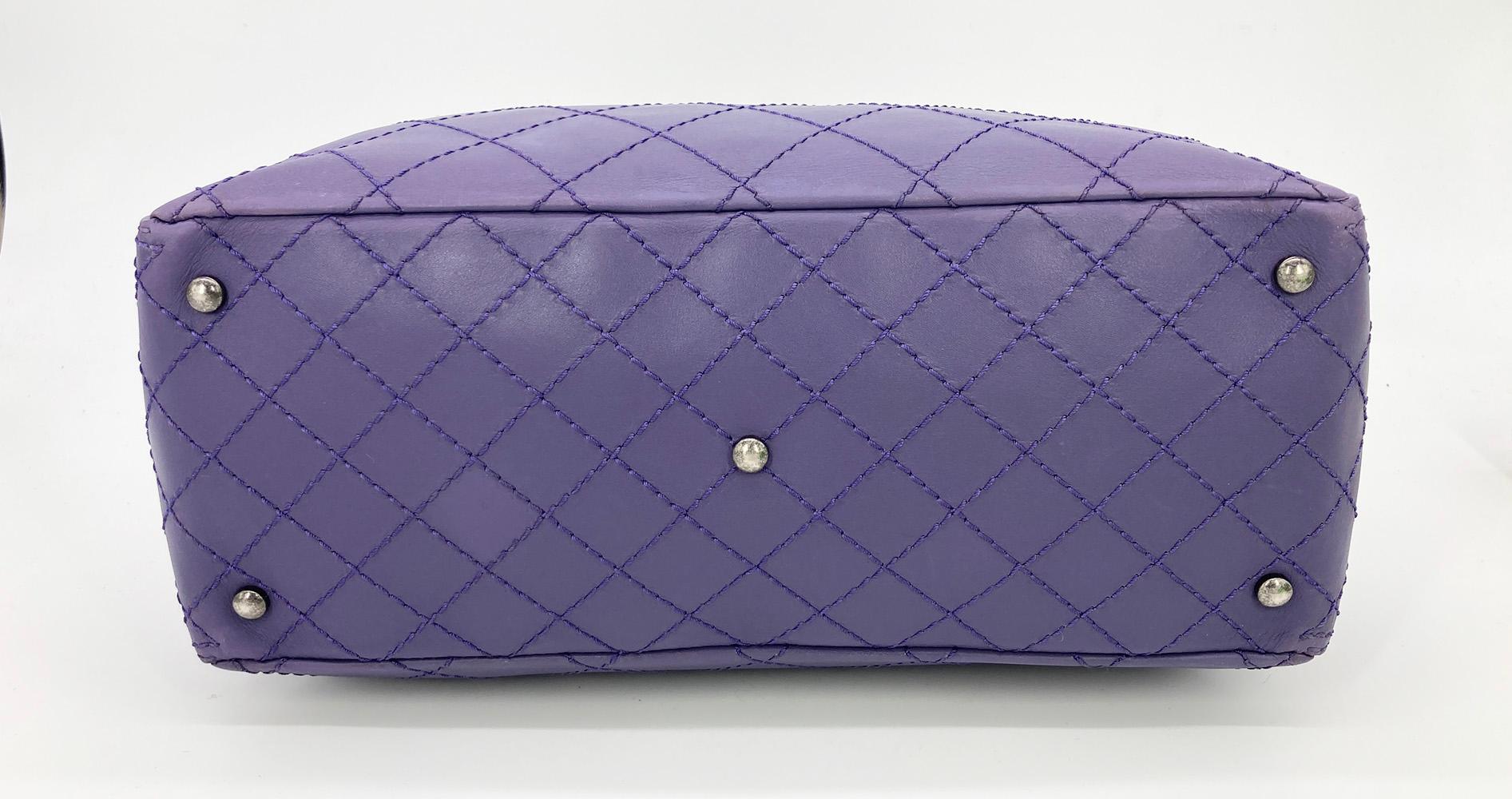 Women's Chanel Purple Leather Top Stitch CC Pocket Tote  For Sale