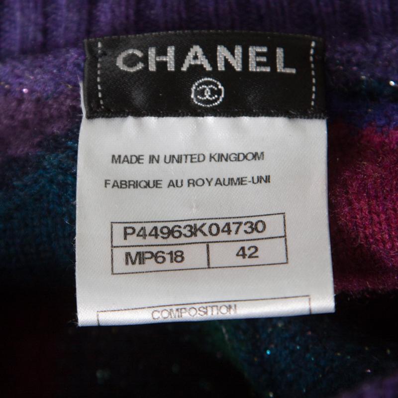Women's Chanel Purple Lurex Knit Cashmere Embellished Button Cardigan L