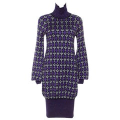 Chanel Purple Lurex Knit Geometric Pattern Sweater Dress S