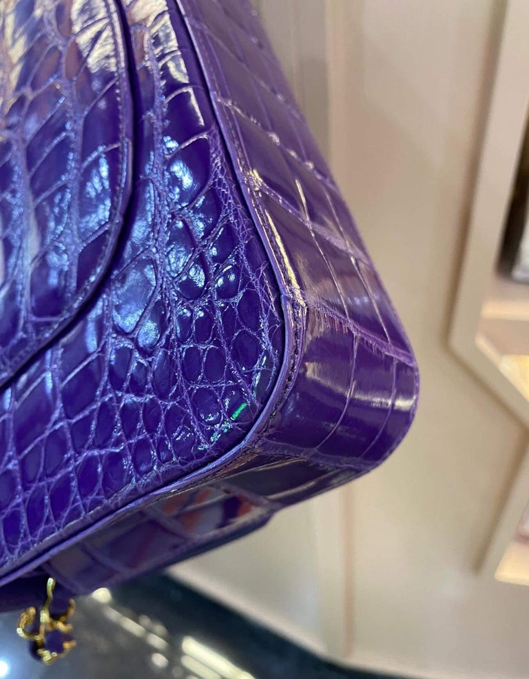 Chanel Green CC Crocodile Classic Double Flap Jumbo Bag – The Closet