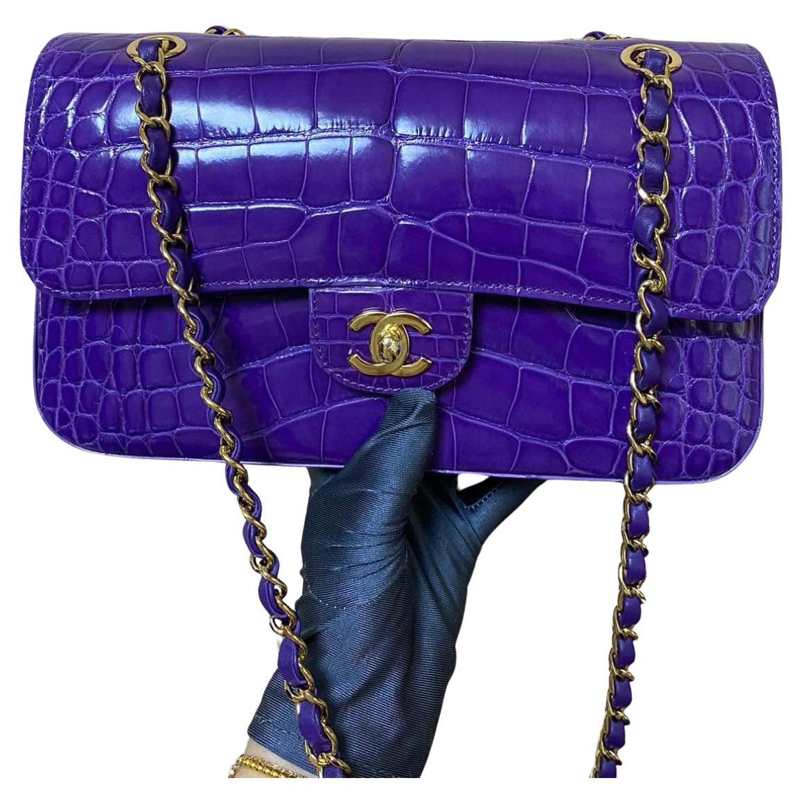 Chanel Purple Medium Shiny Alligator Double Flap Bag with Gold Hardware For  Sale at 1stDibs