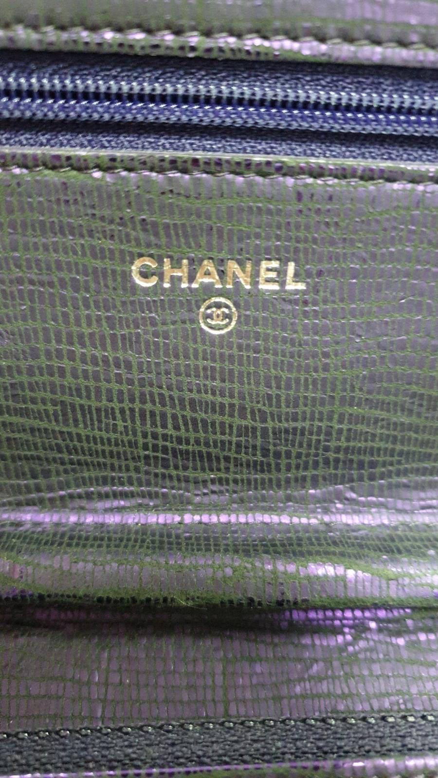 Chanel Purple Metallic Crackling Lizard Printed Timeless WOC For Sale 11