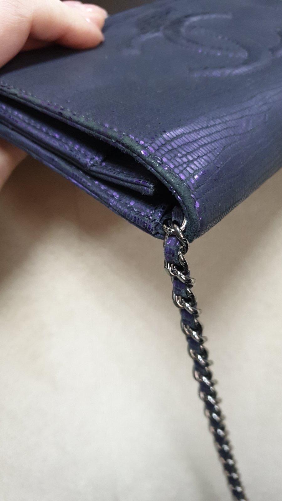Chanel Purple Metallic Crackling Lizard Printed Timeless WOC 1