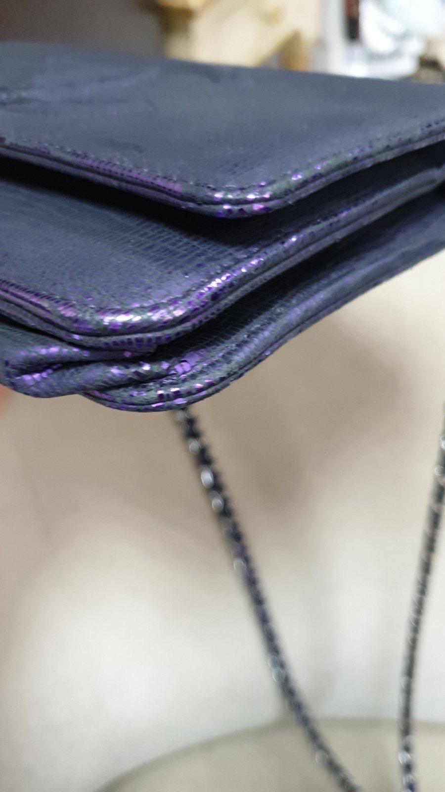 Chanel Purple Metallic Crackling Lizard Printed Timeless WOC For Sale 5