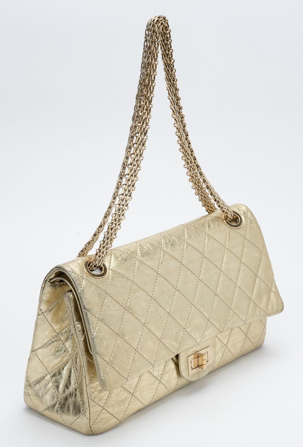 Chanel Gold Metallic Maxi Reissue Flap In Excellent Condition For Sale In West Hollywood, CA