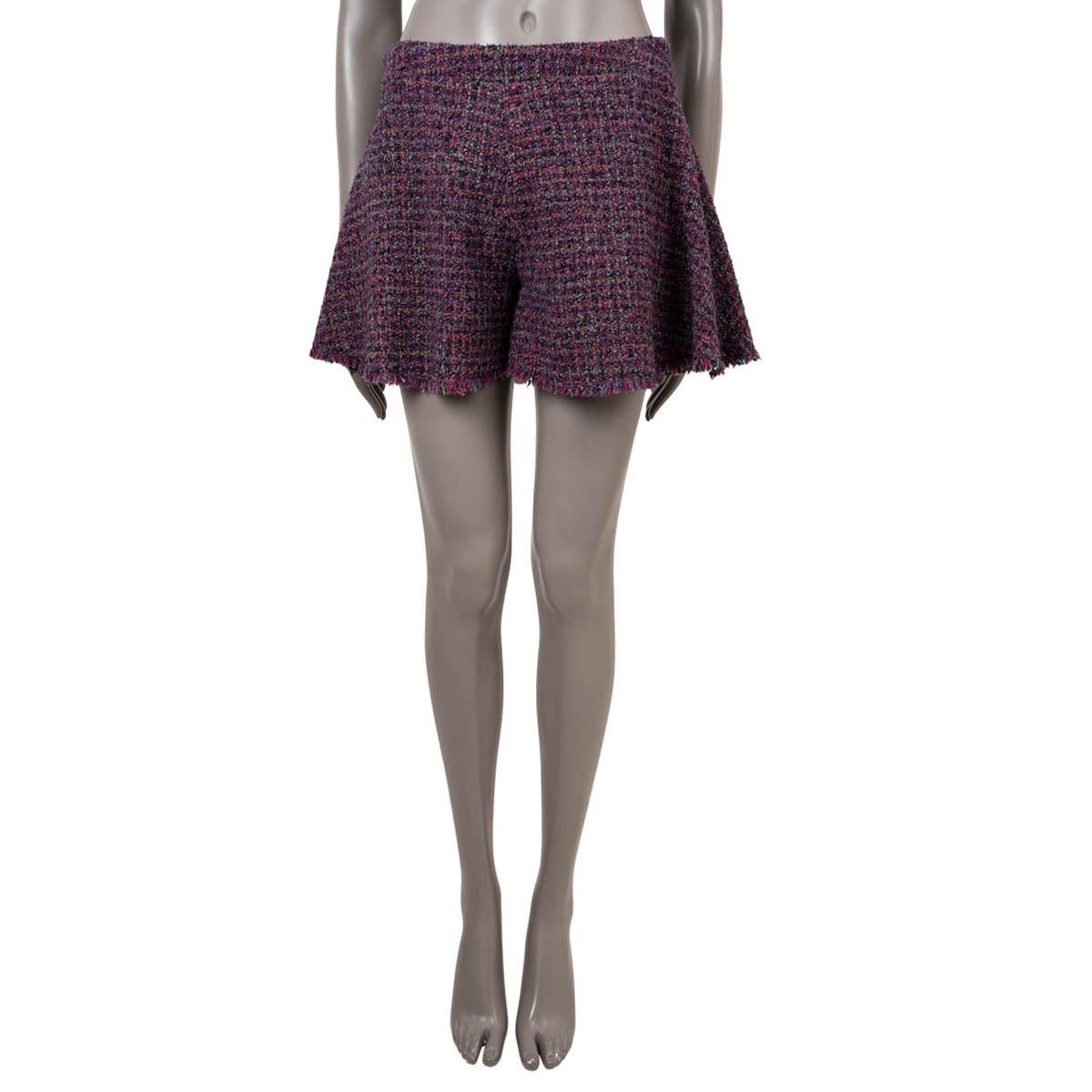 CHANEL purple & multicolor wool 2016 16C SEOUL FLARED TWEED Shorts Pants 38 S For Sale 1