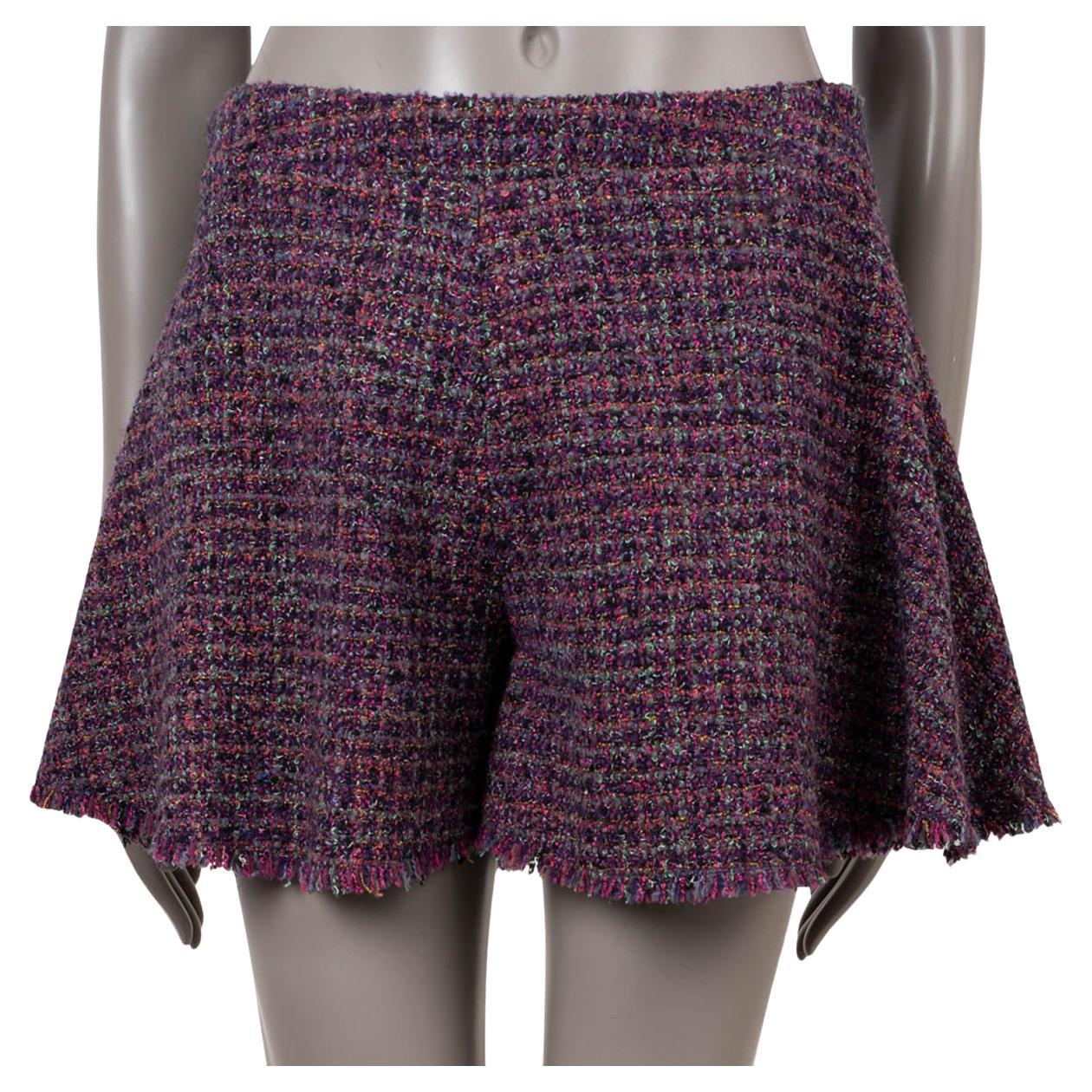 CHANEL purple & multicolor wool 2016 16C SEOUL FLARED TWEED Shorts Pants 38 S For Sale