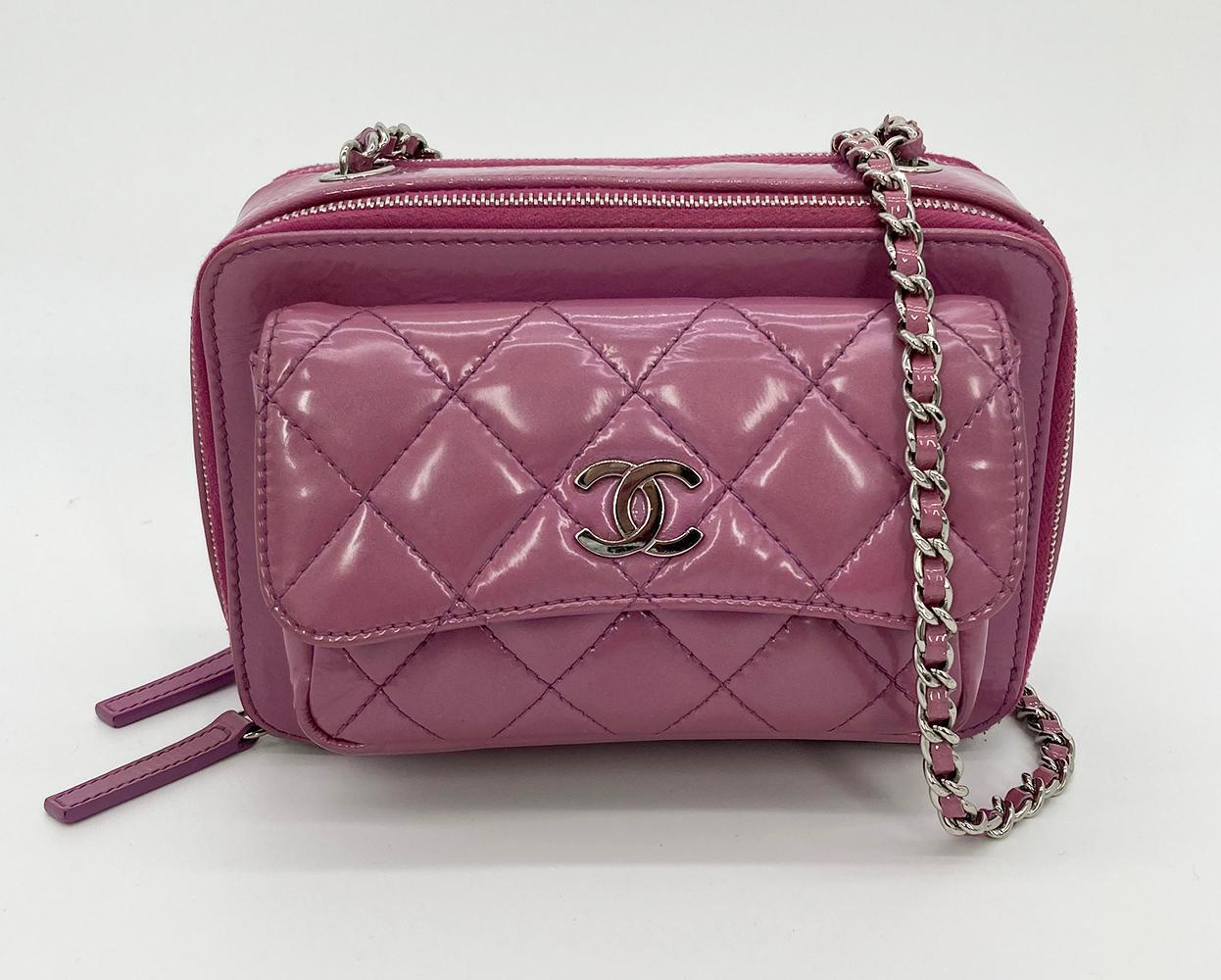 Women's Chanel Purple Patent Pocket Box Camera Case  For Sale