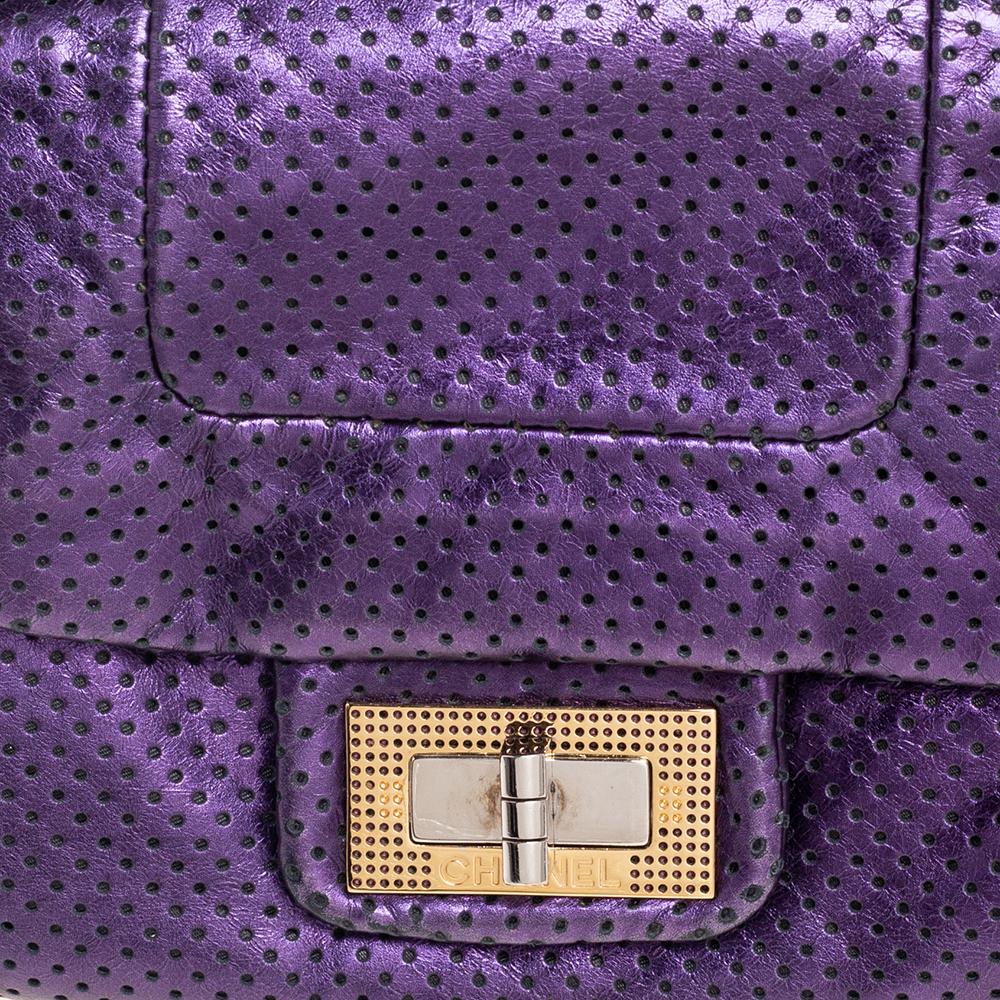 Chanel Purple Perforated Shine Leather Classic Flap Accordion Bag 5