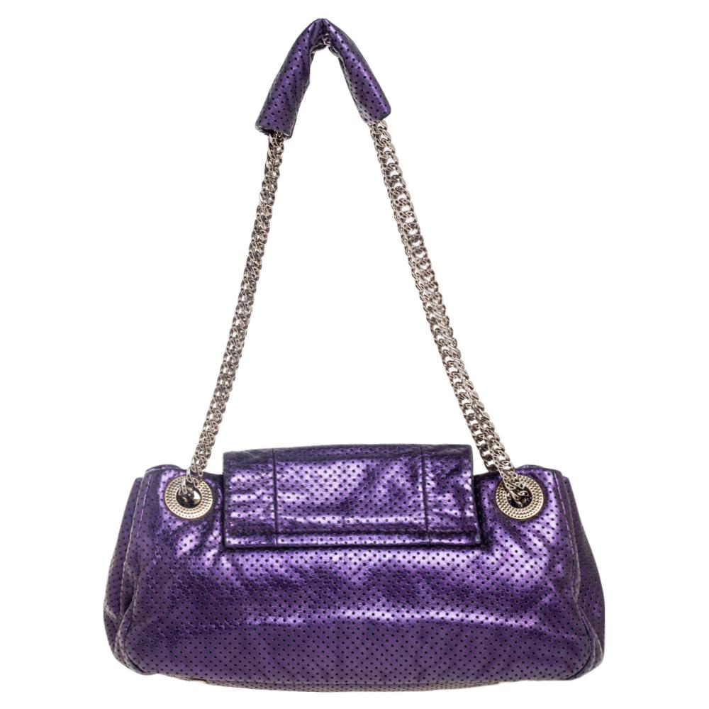 Chanel Purple Perforated Shine Leather Classic Flap Accordion Bag 7
