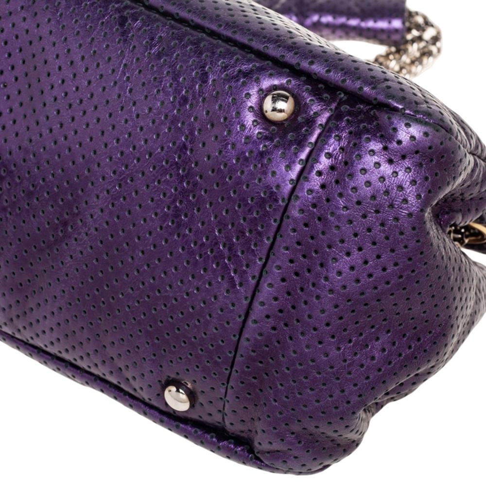 Gray Chanel Purple Perforated Shine Leather Classic Flap Accordion Bag